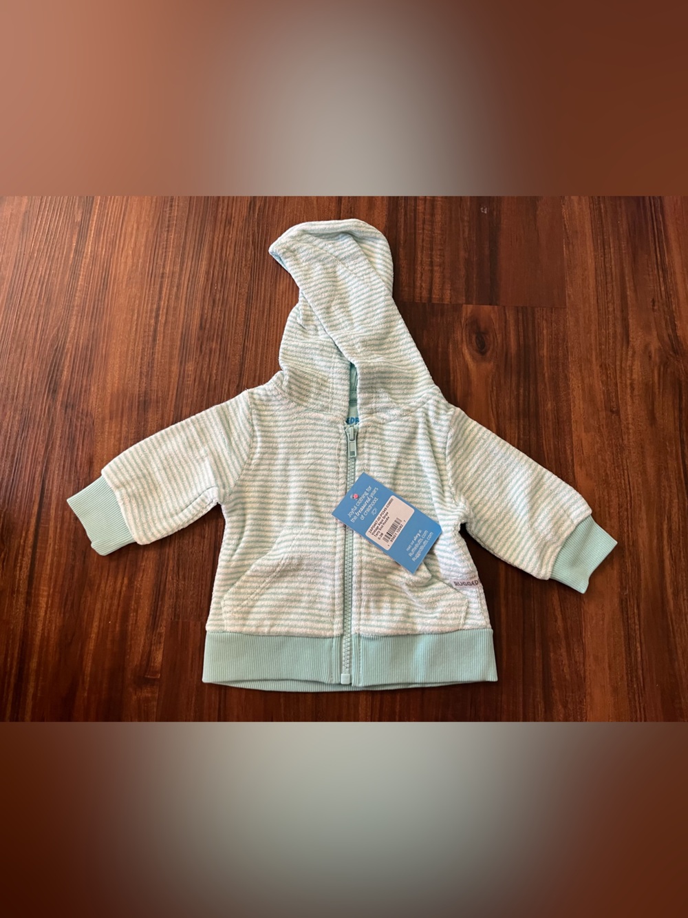 NWT RuggedButts Vintage Aqua Stripe Terry Knit Hoodie 0-3m